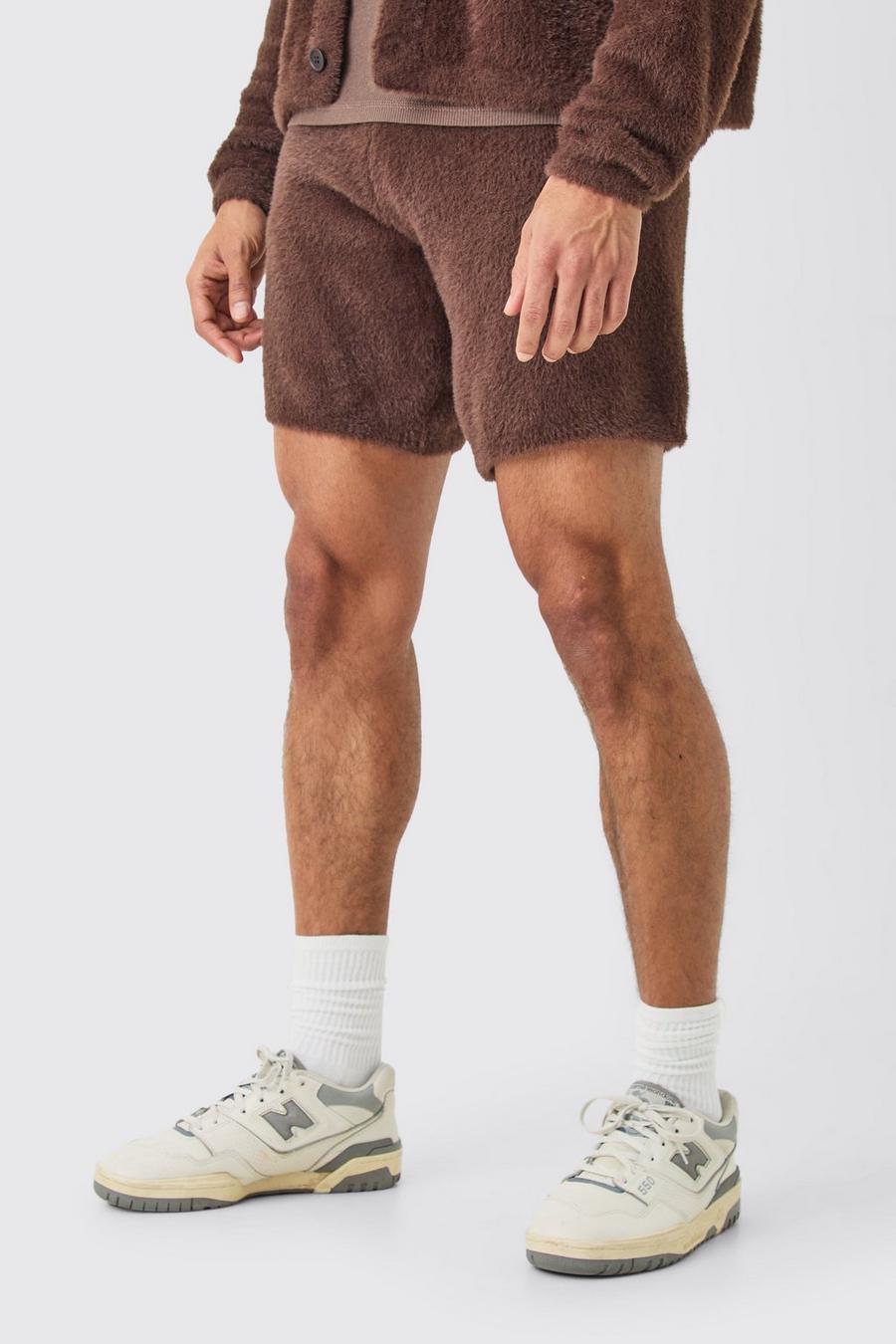 Lockere flauschige Shorts in Braun, Brown