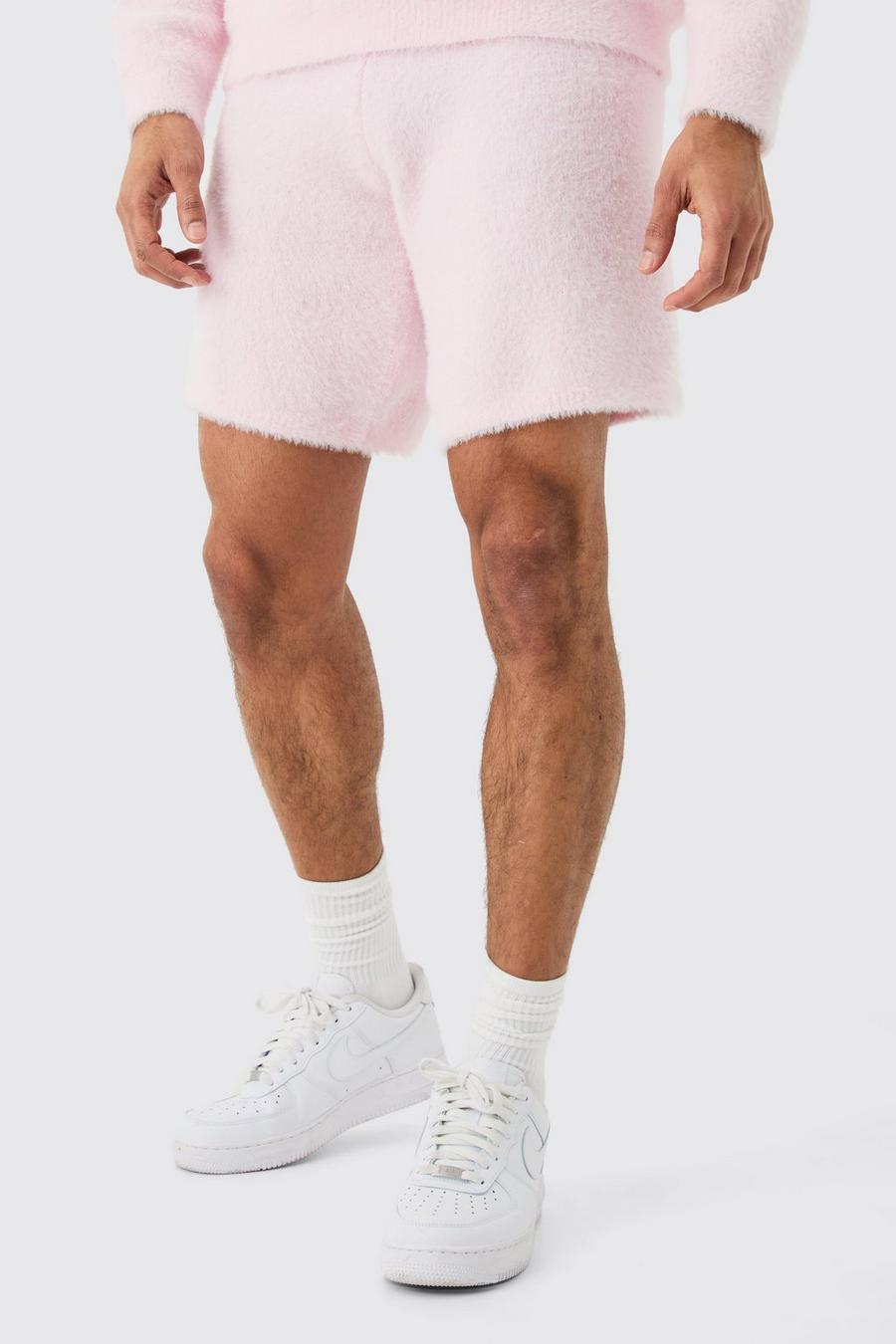 Lockere flauschige Shorts in Rosa, Light pink