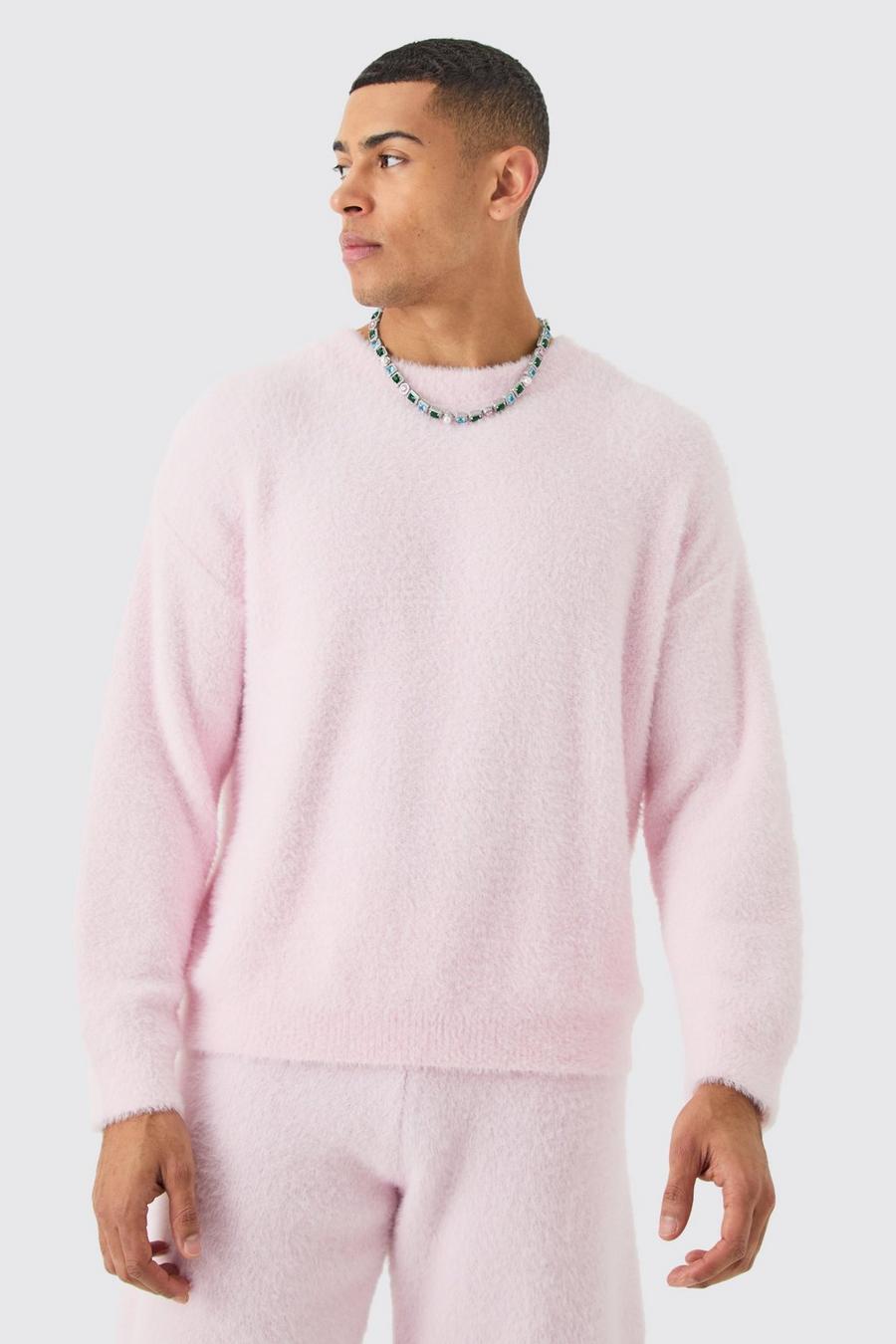 Kastiger flauschiger Pullover in Rosa, Light pink