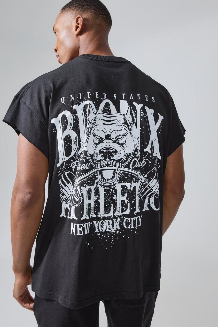 T-shirt oversize Man Active Bronx con Barbell e cut-off, Black