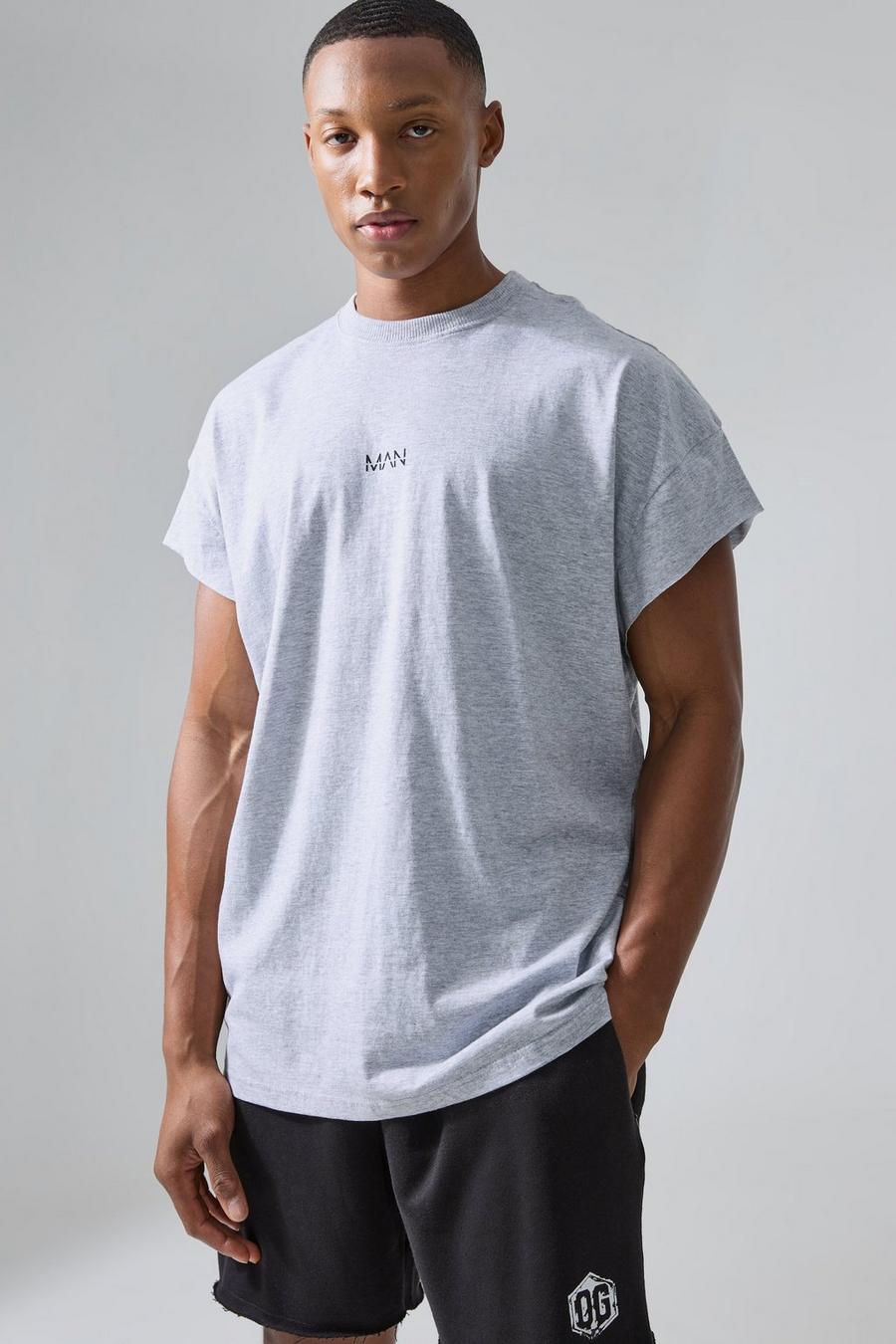 Grey marl Man Active Oversized T-Shirt Met Uitsnijding