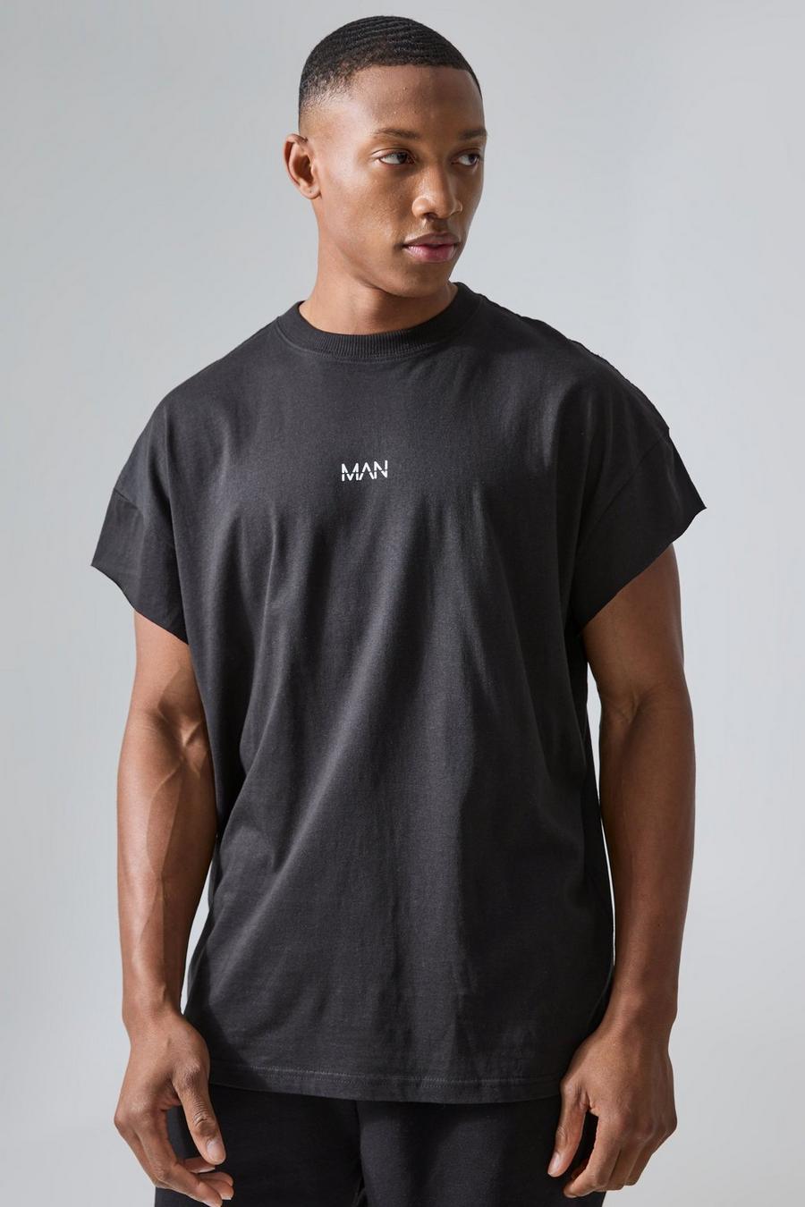 Black Man Active Oversized T-Shirt Met Uitsnijding image number 1