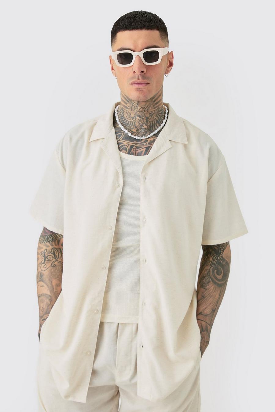 Camisa Tall oversize de lino color natural con solapas