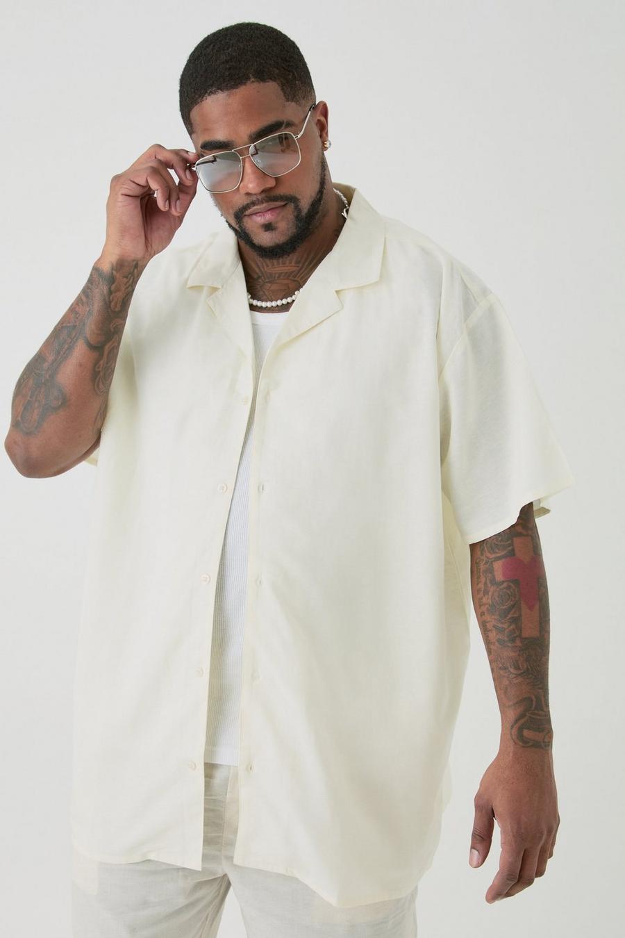 Camicia Plus Size oversize in lino color ecru con rever
