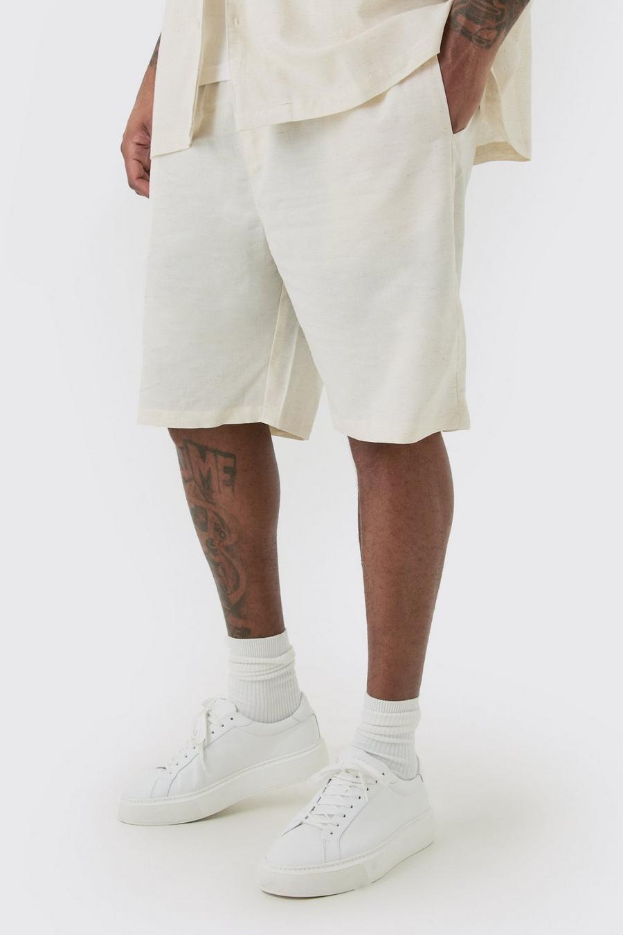 Plus Leinen-Shorts mit elastischem Bund, Natural