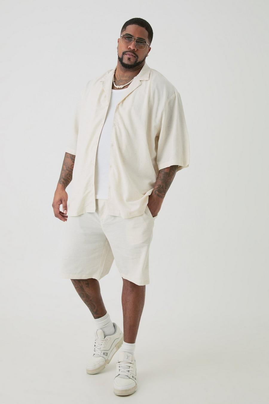 Natural Plus Oversize skjorta med bowlingkrage och shorts i linnetyg