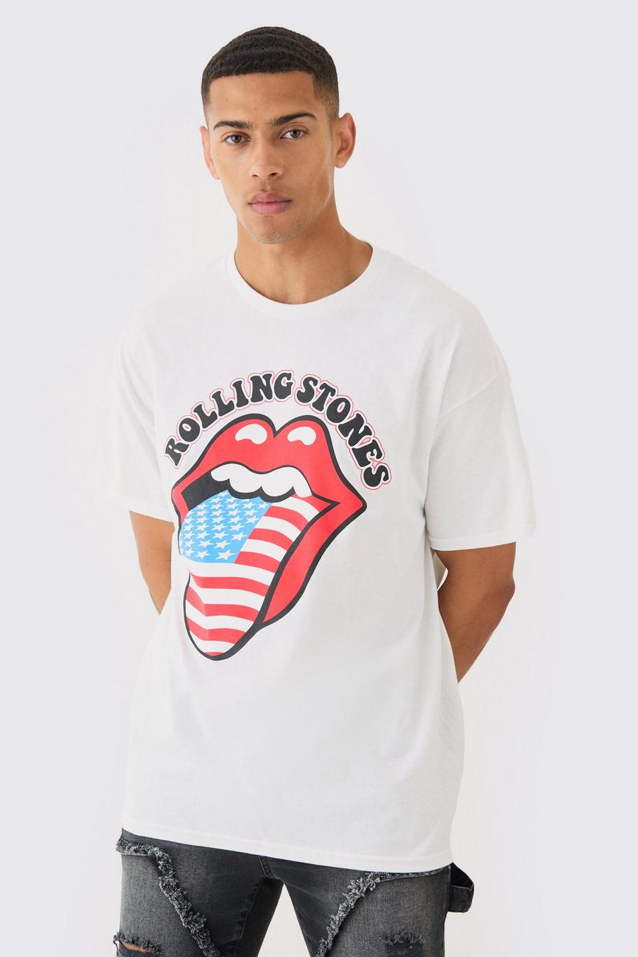 Oversize T-Shirt mit lizenziertem USA Rolling Stones Print, White