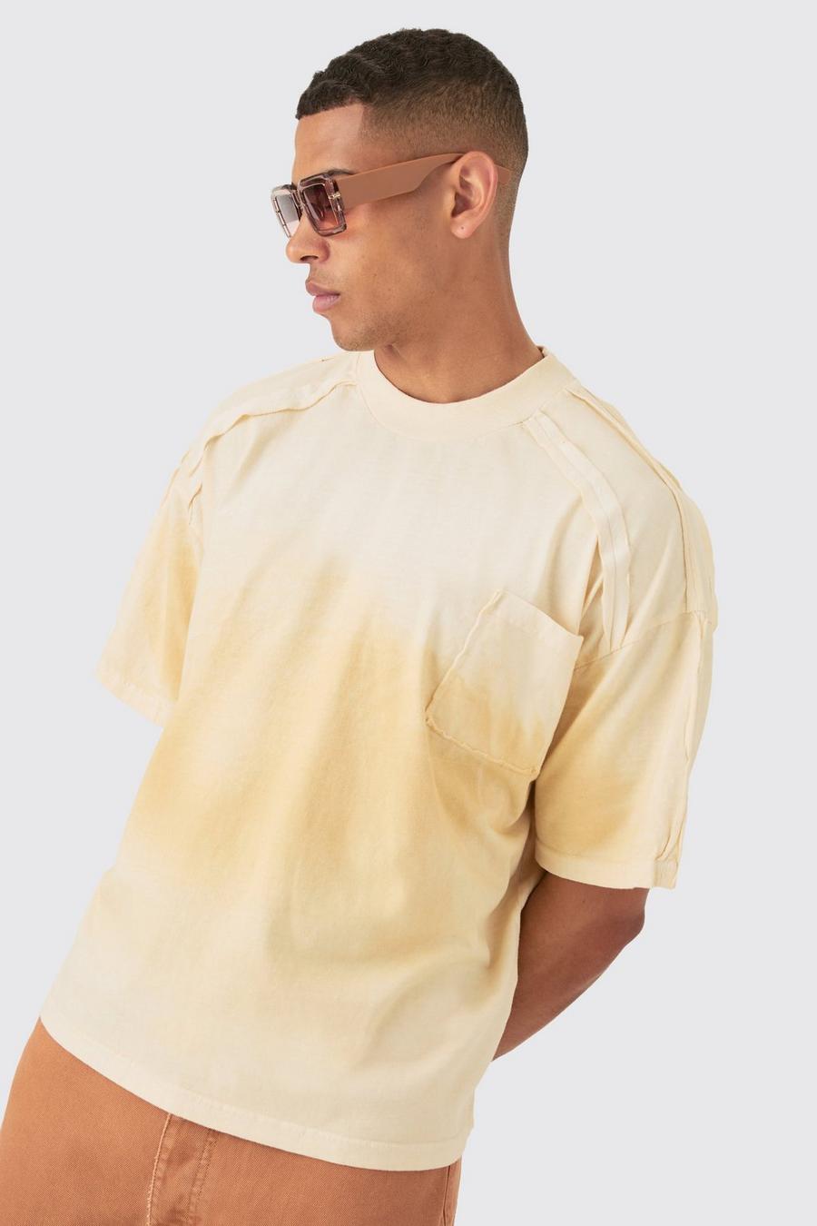 Camiseta oversize recta con cuello extendido y lavado a la piedra, Ecru