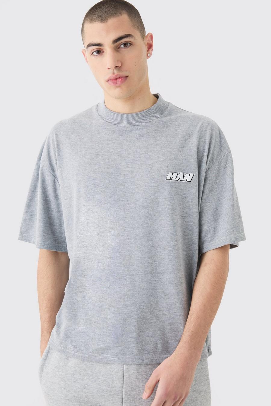 Grey marl Man Oversized Boxy Contrast Stitch T-shirt
