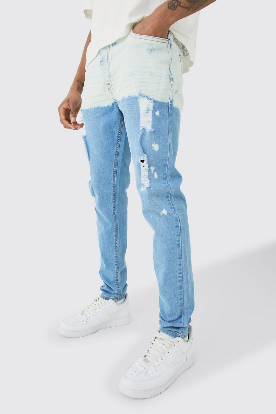 Tall hellblaue Stretch Skinny Jeans mit Farbeffekt, Light wash image number 1