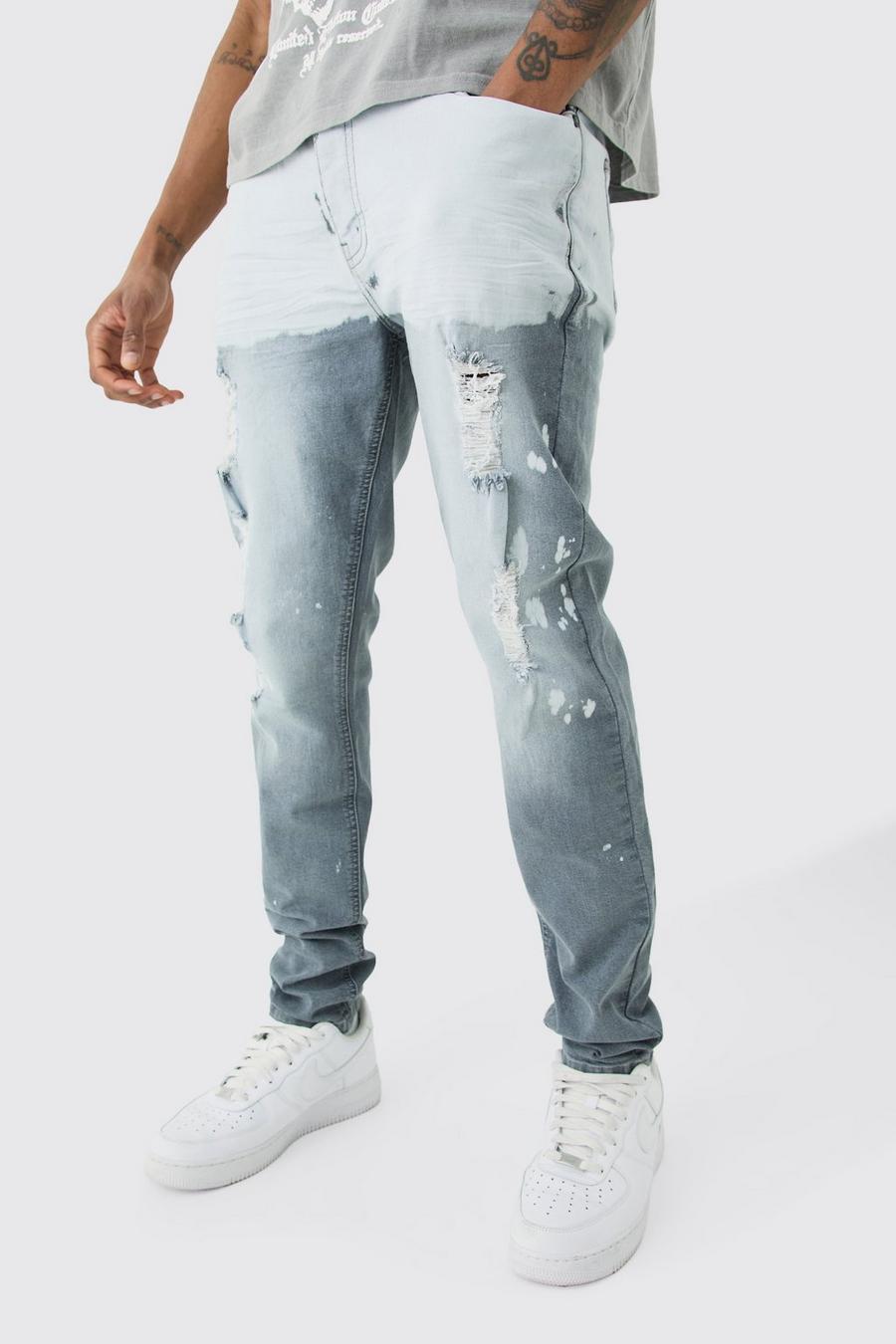 Dark grey Tall Skinny jeans med färgstänk, mörkgrå stretch image number 1
