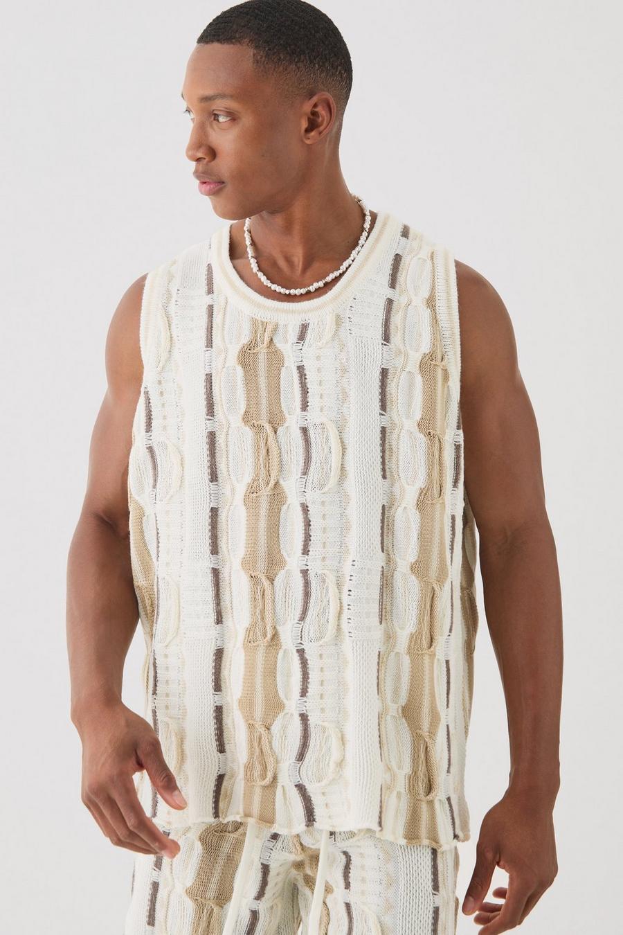 Ecru Oversized 3D Knitted Vest 