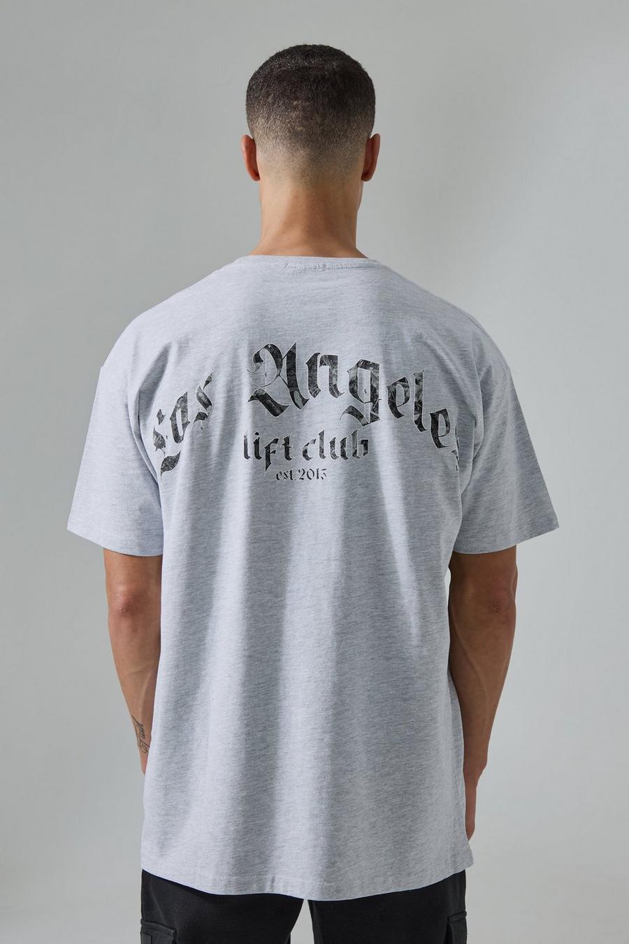 Man Active Oversize T-Shirt mit La Lift Club Print, Grey marl
