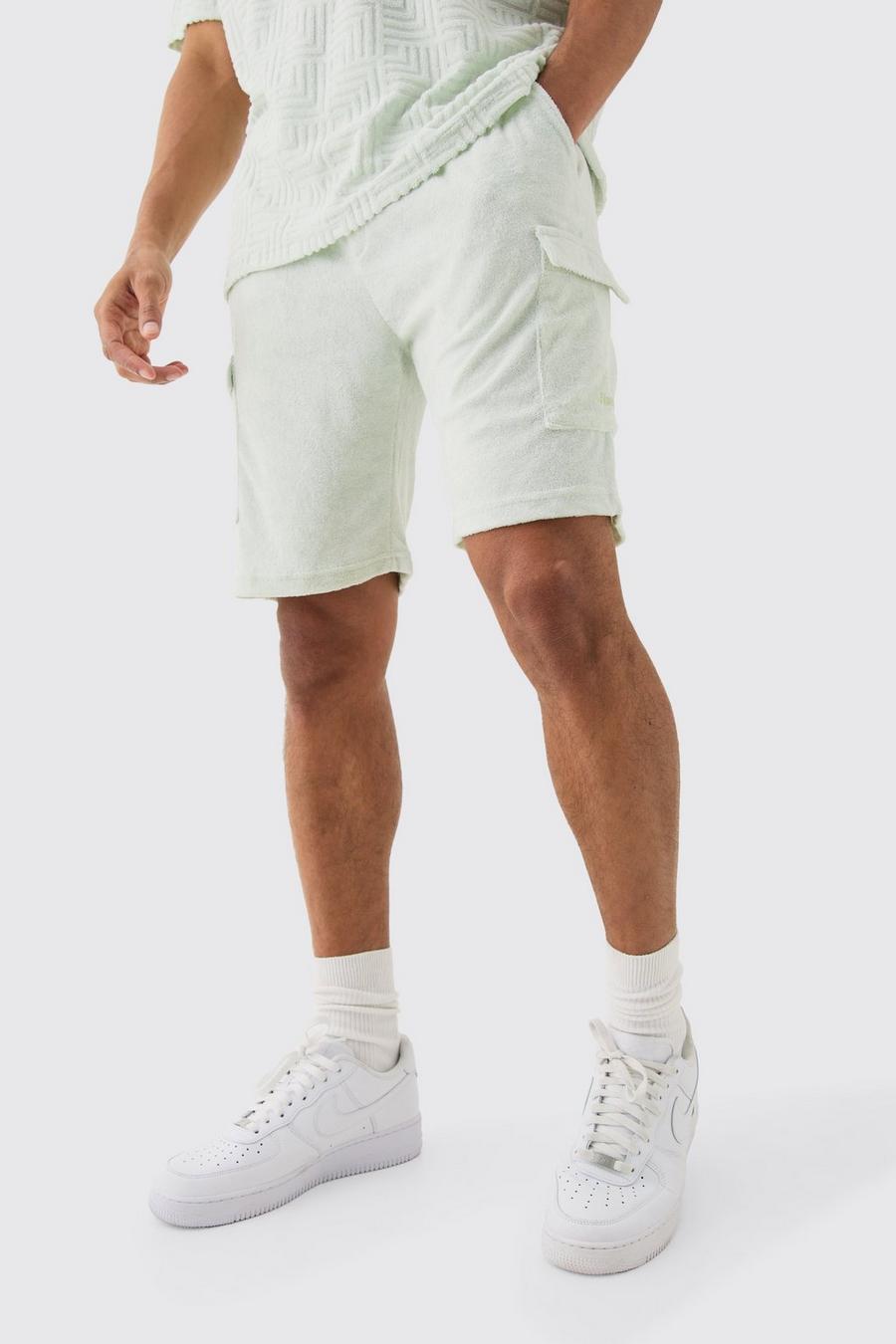 Pale green Loose Fit Mid Towelling Homme Cargo Shorts