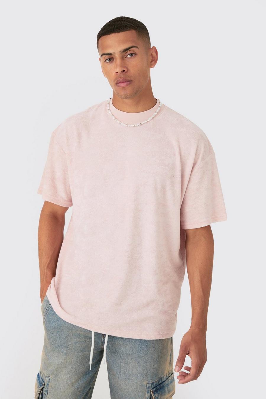 Light pink Oversize t-shirt i frotté med hög halsmudd