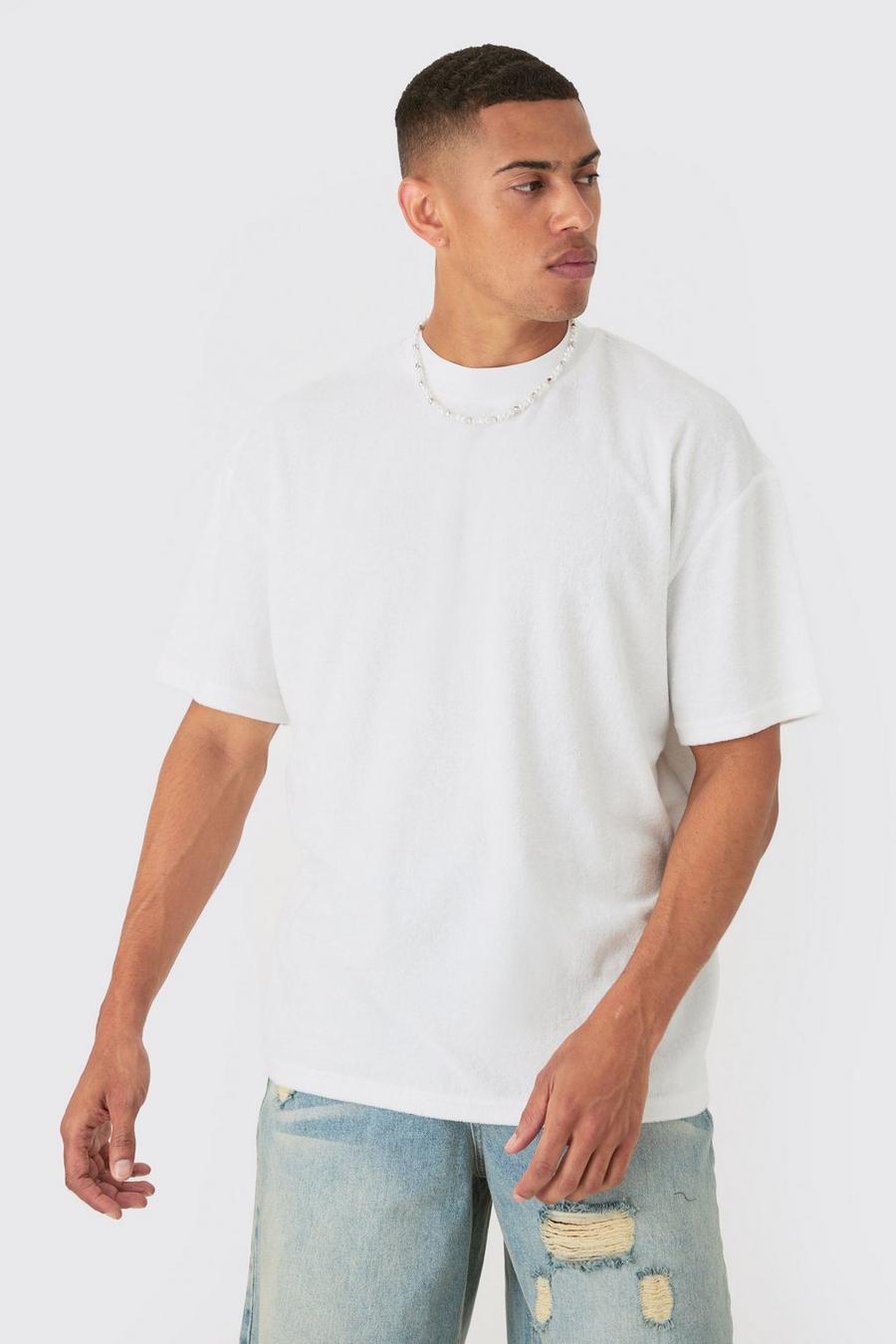 Ecru Oversize t-shirt i frotté med hög halsmudd image number 1