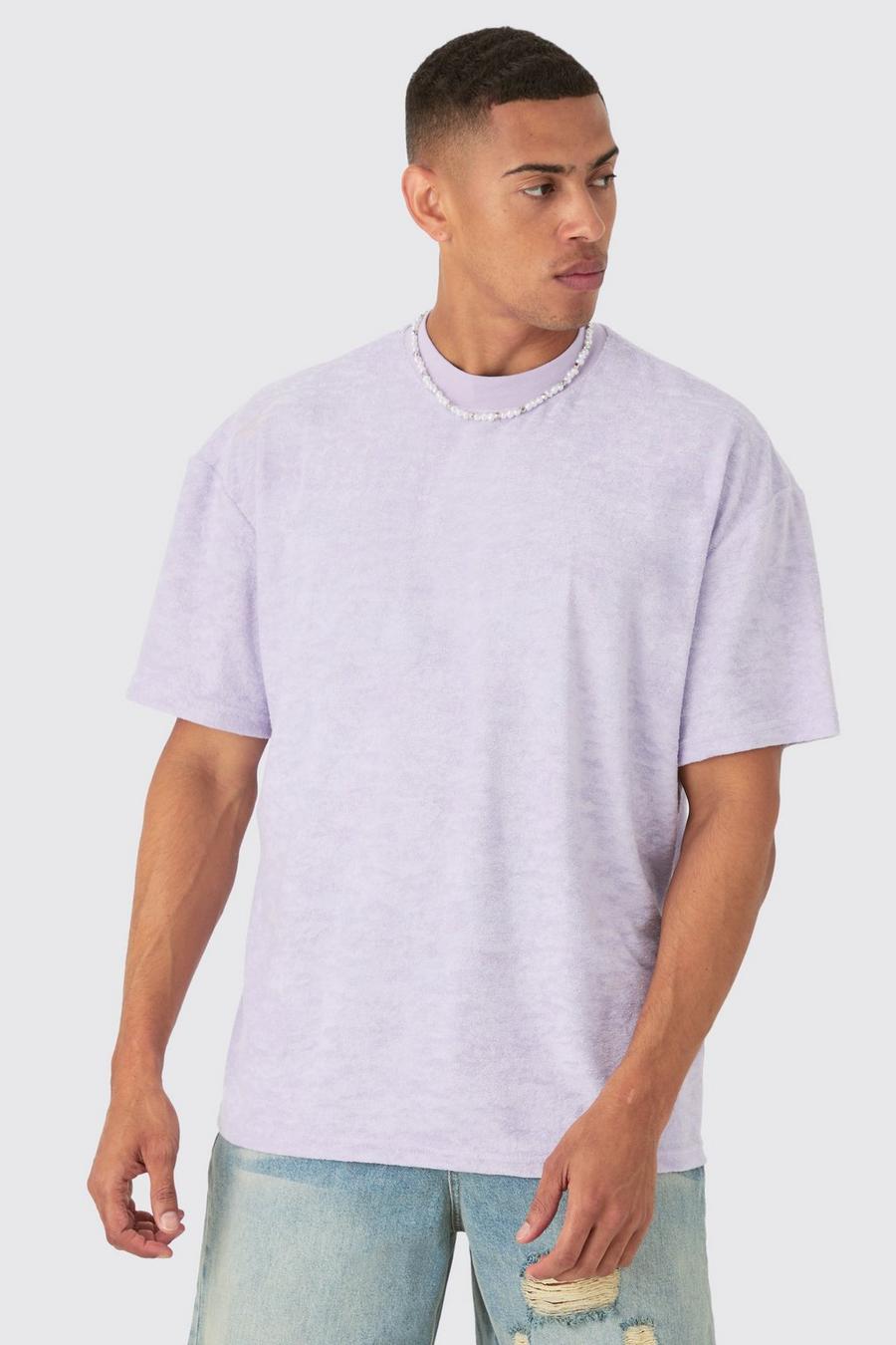 T-shirt oversize en tissu éponge à encolure dégagée, Lilac