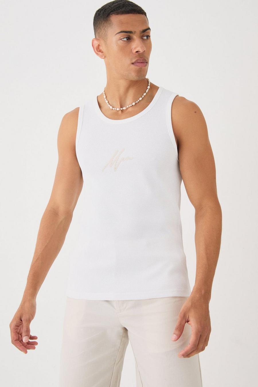 White Man Signature Slim Waffle Embroidered Vest image number 1
