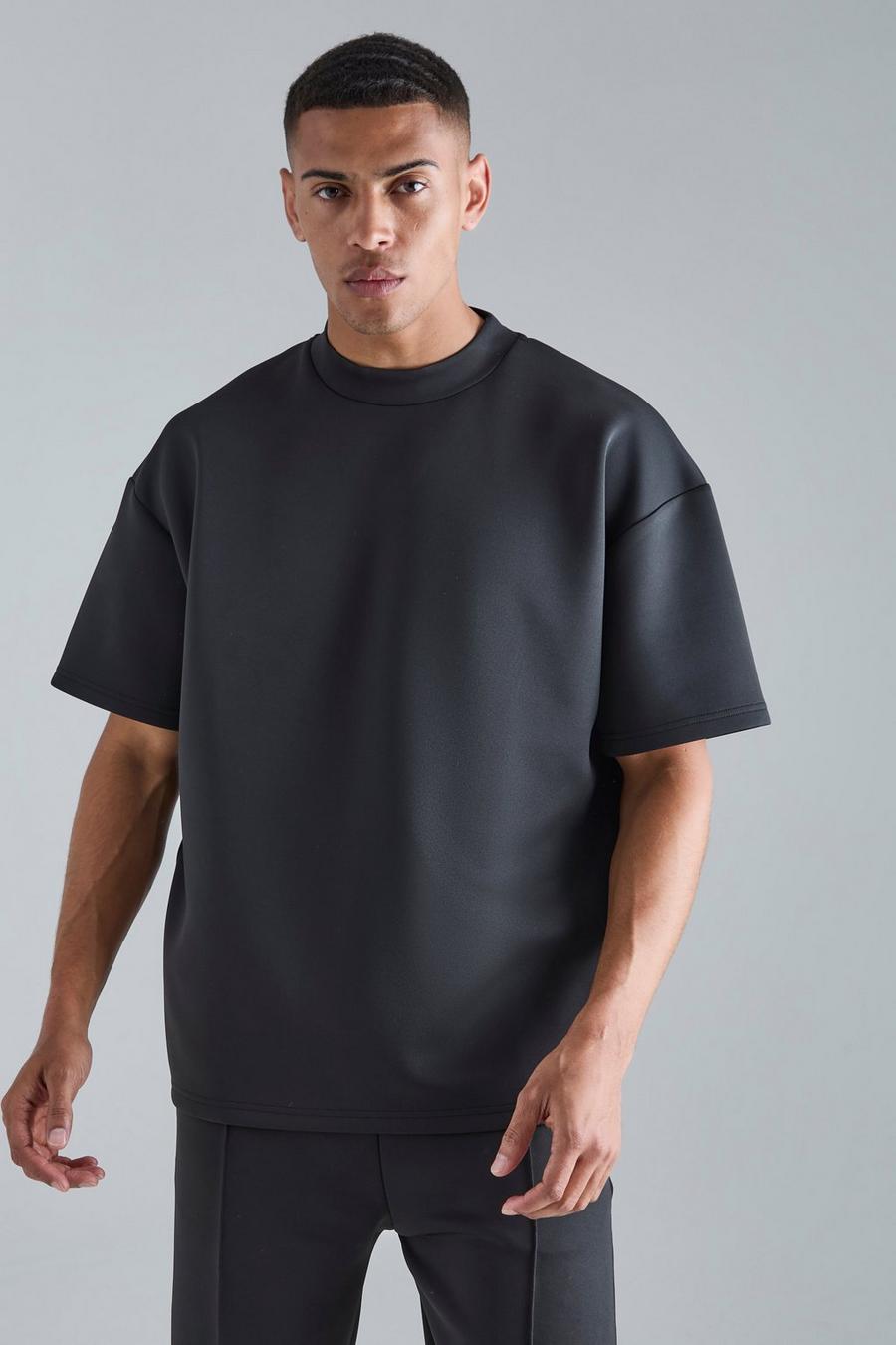 Black Oversize t-shirt i scuba med hög halsmudd image number 1
