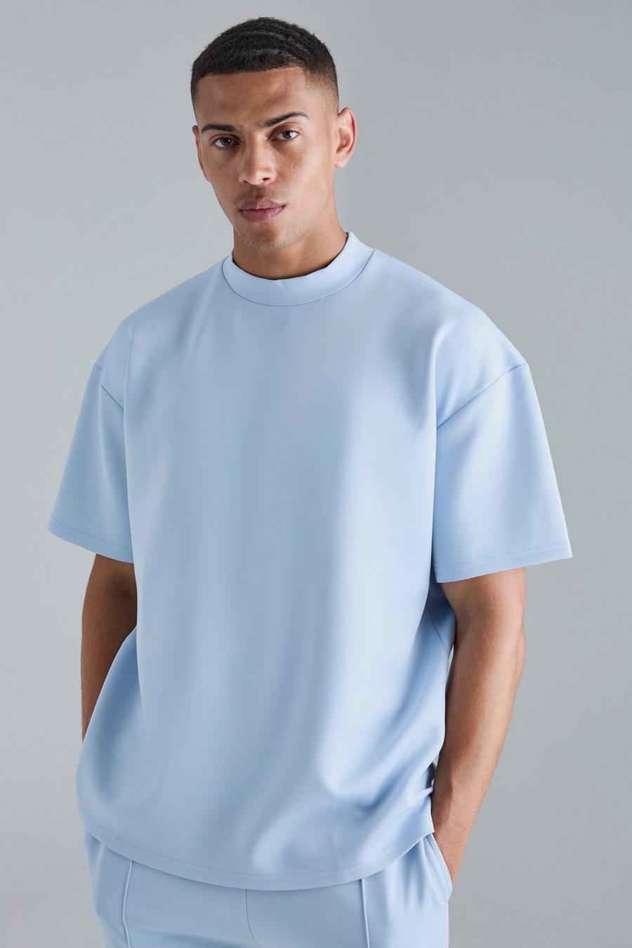 Pastel blue Oversized Extended Neck Scuba T-shirt image number 1