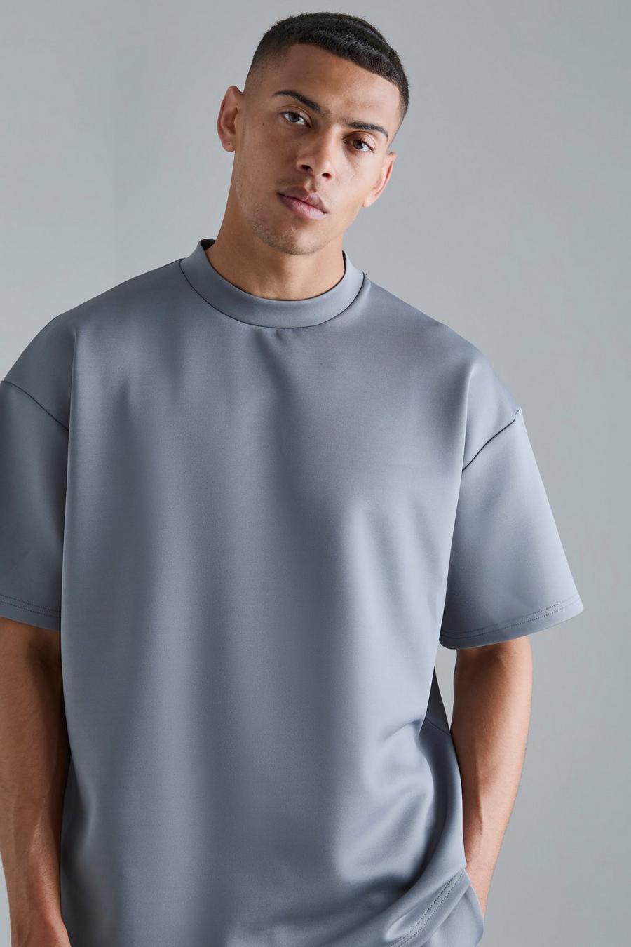 Charcoal Oversized Extended Neck Scuba T-shirt image number 1