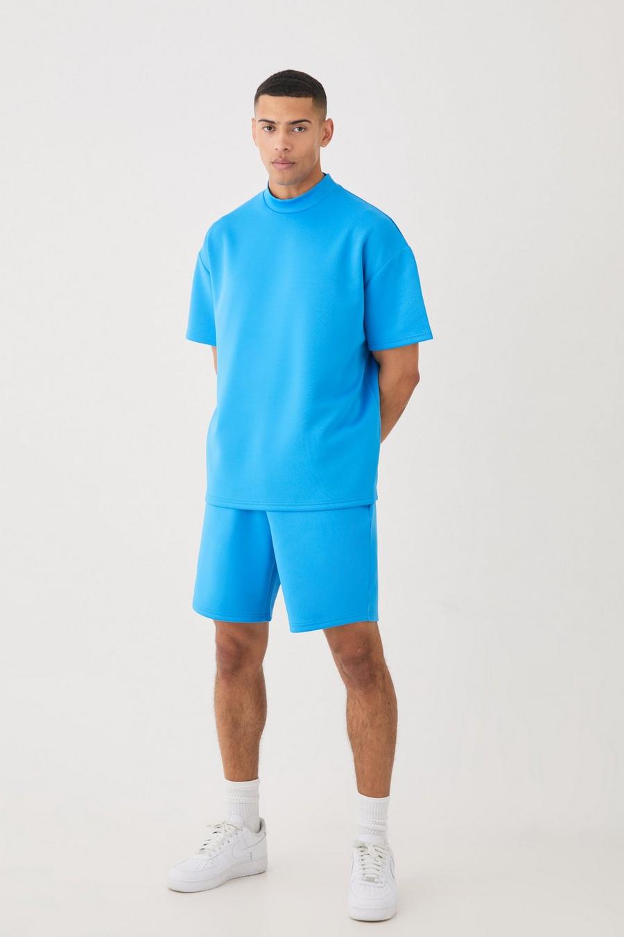 Conjunto oversize de pantalón corto holgado y camiseta de scuba, Bright blue image number 1