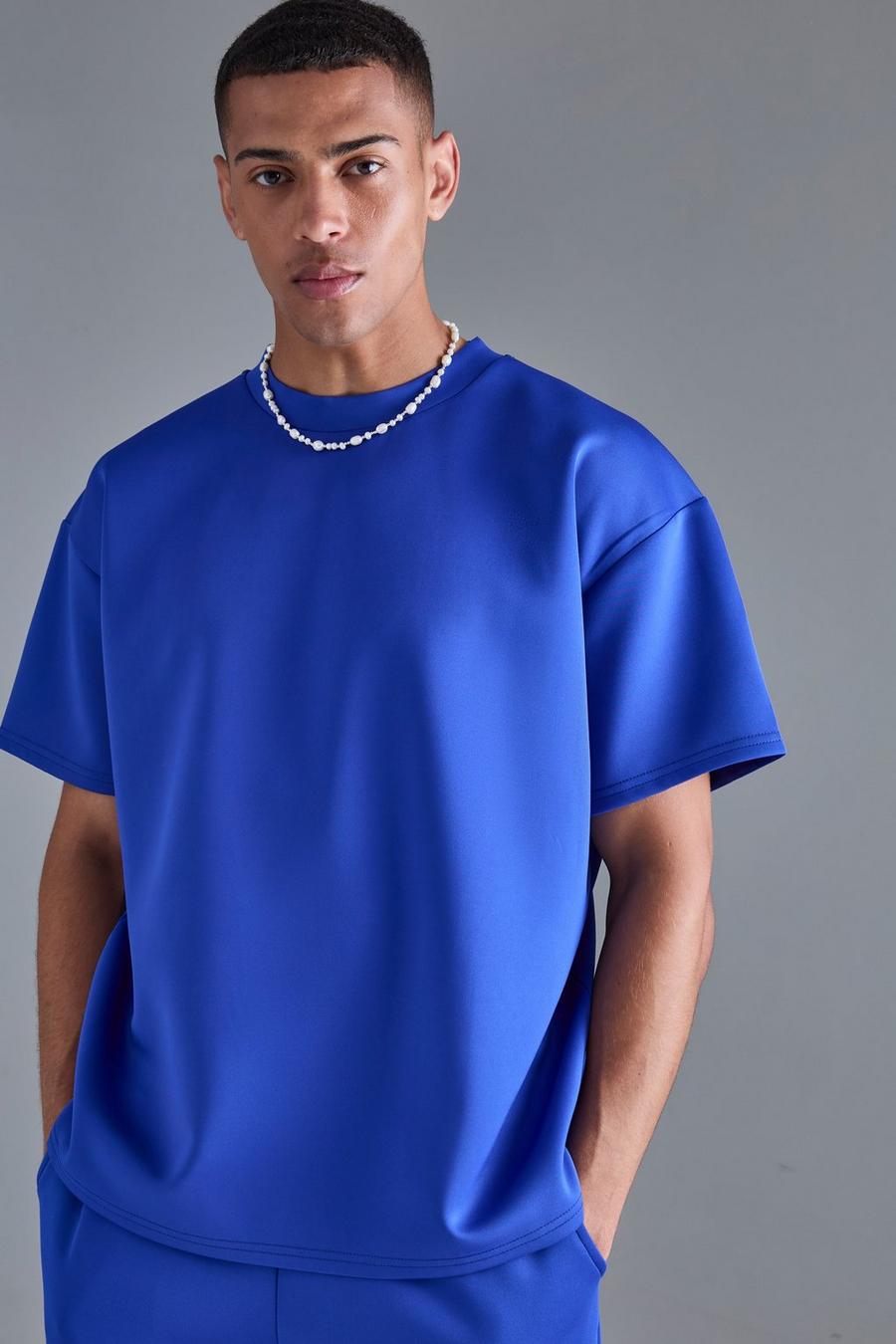 Cobalt Oversized Scuba T-Shirt Met Brede Nek image number 1