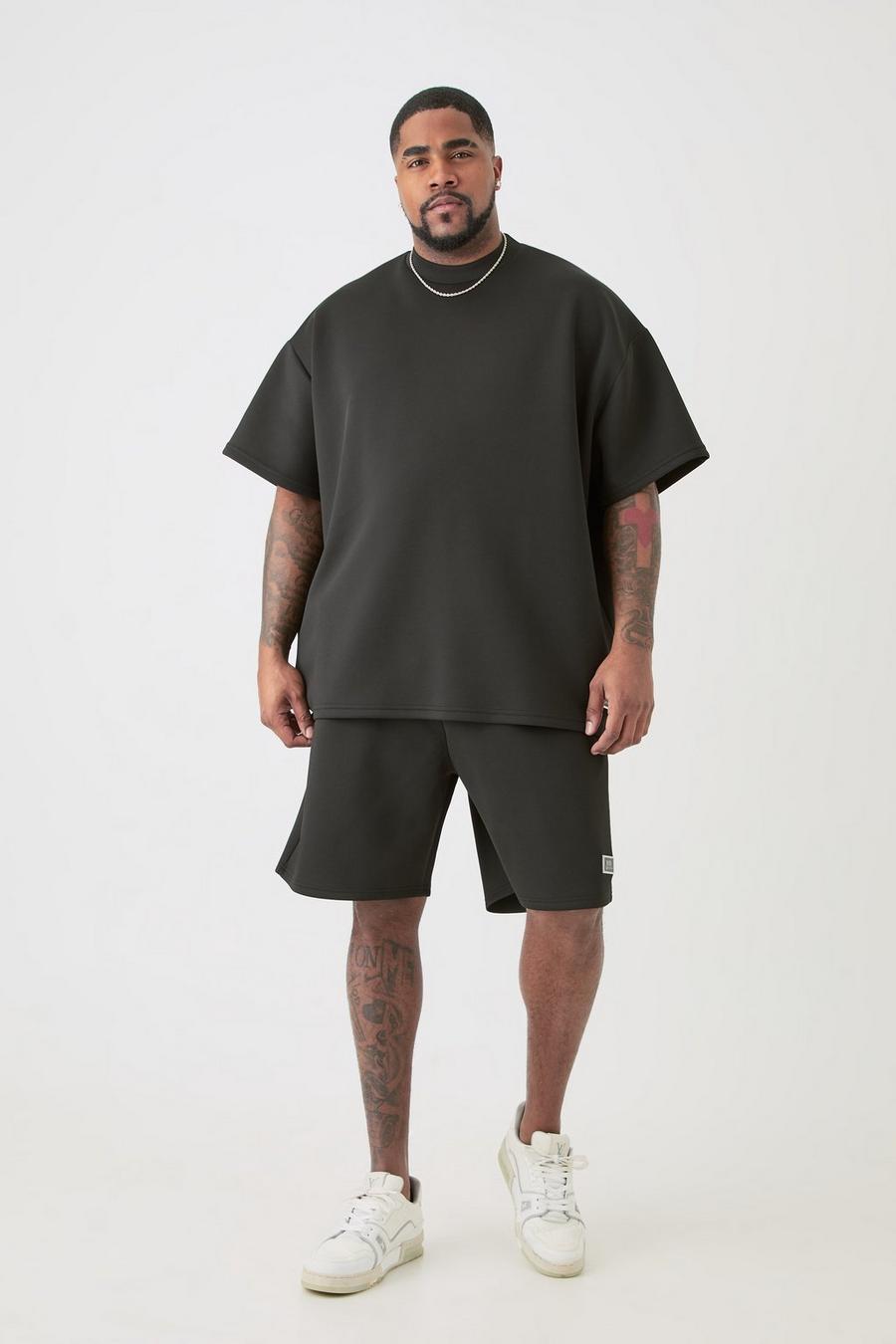 Plus Oversize Scuba T-Shirt & lockere Shorts, Black image number 1