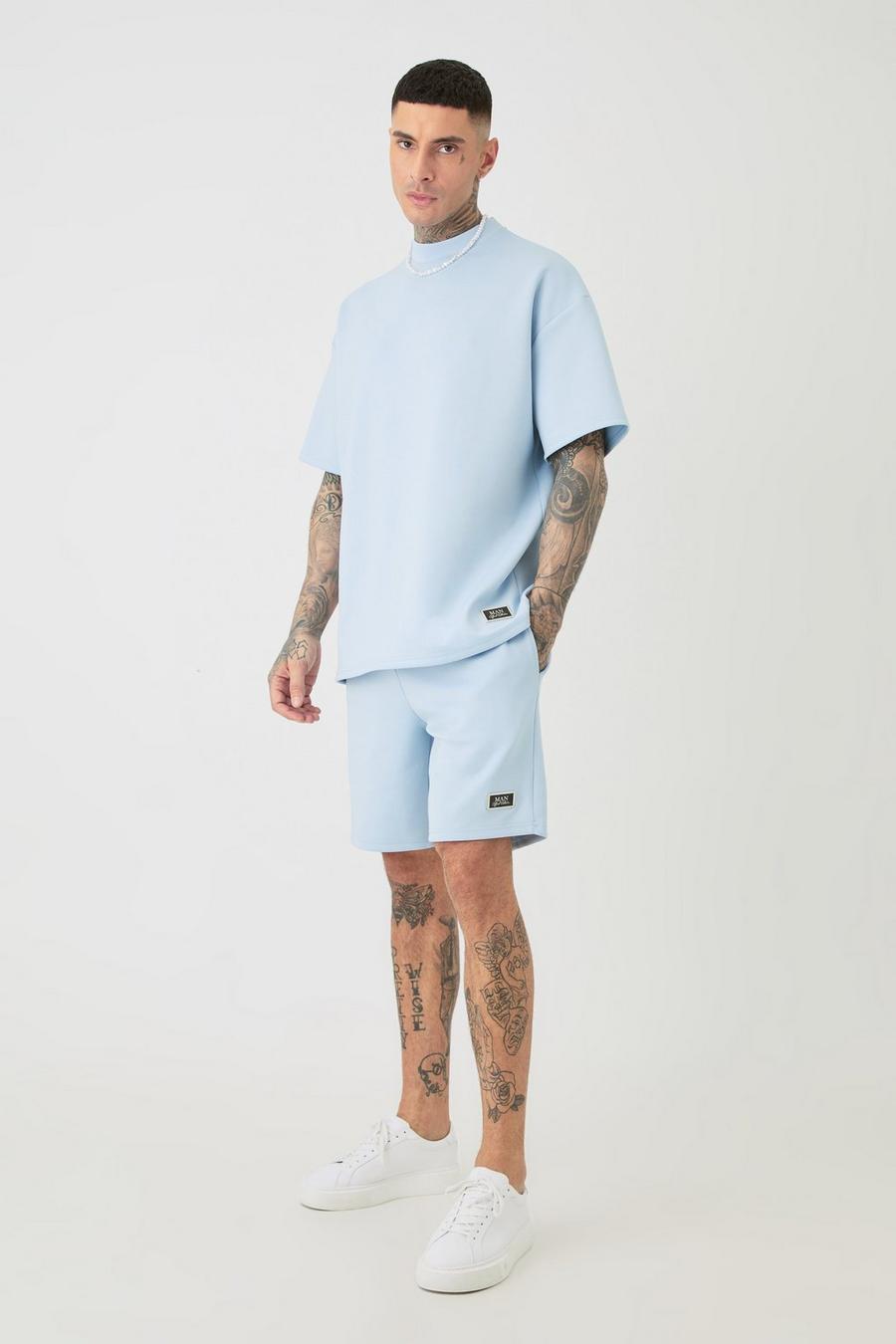 Pastel blue Tall Oversized Scuba T-Shirt En Baggy Shorts Set image number 1