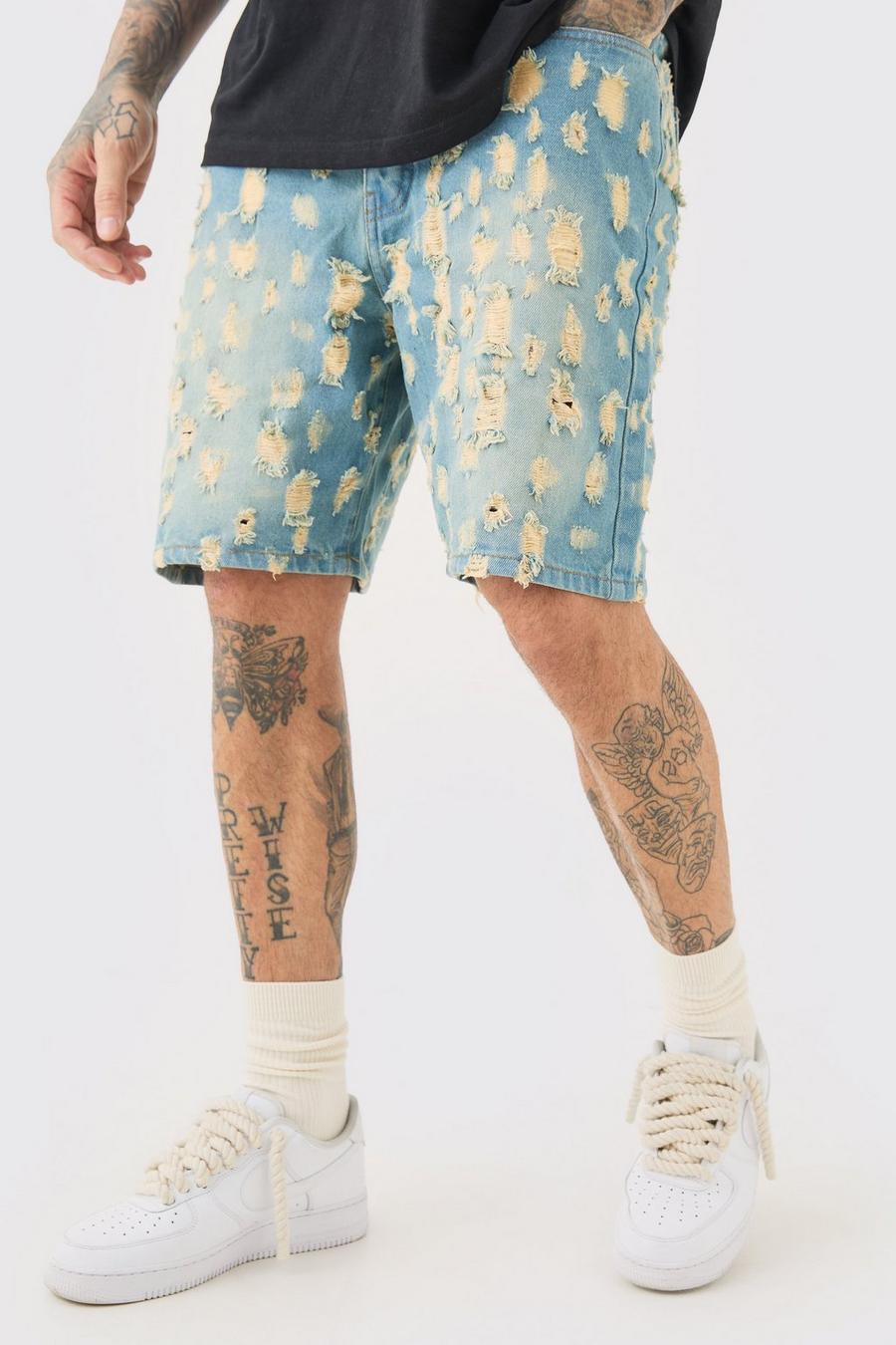 Blue Tall Relaxed All Over Distressed Short image number 1