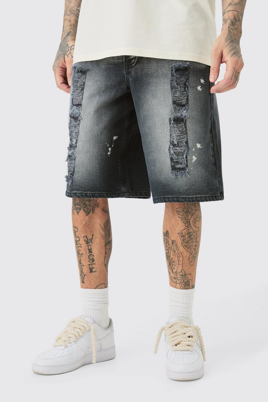 Tall Acid Wash Ombre Effect Straight Fit Jort, Washed black