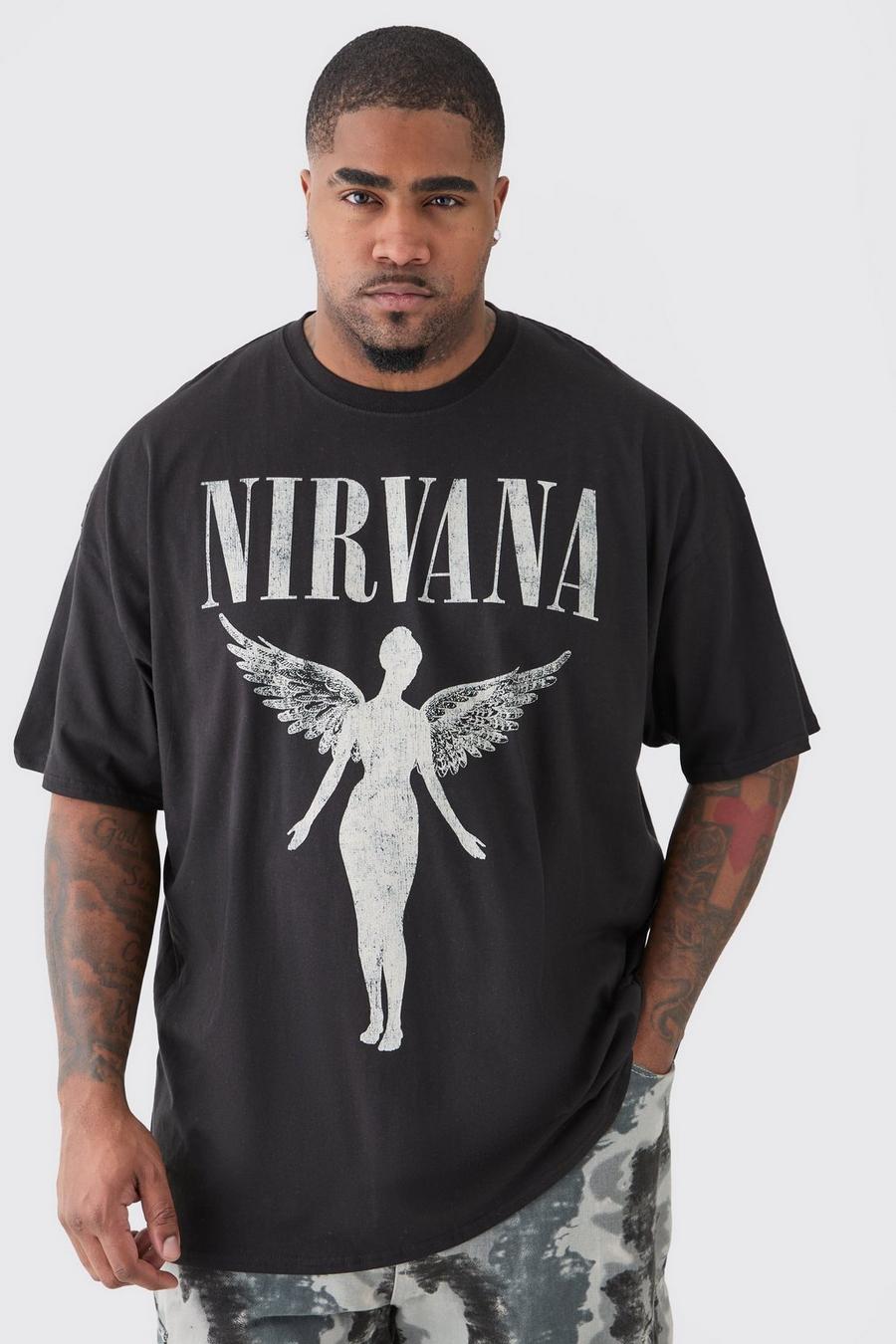 Plus T-Shirt mit lizenziertem Nirvana Tour Dates Print, Black