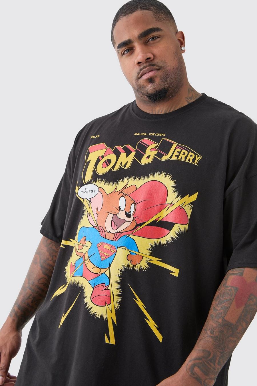 Plus T-Shirt mit lizenziertem Tom & Jerry Print, Black
