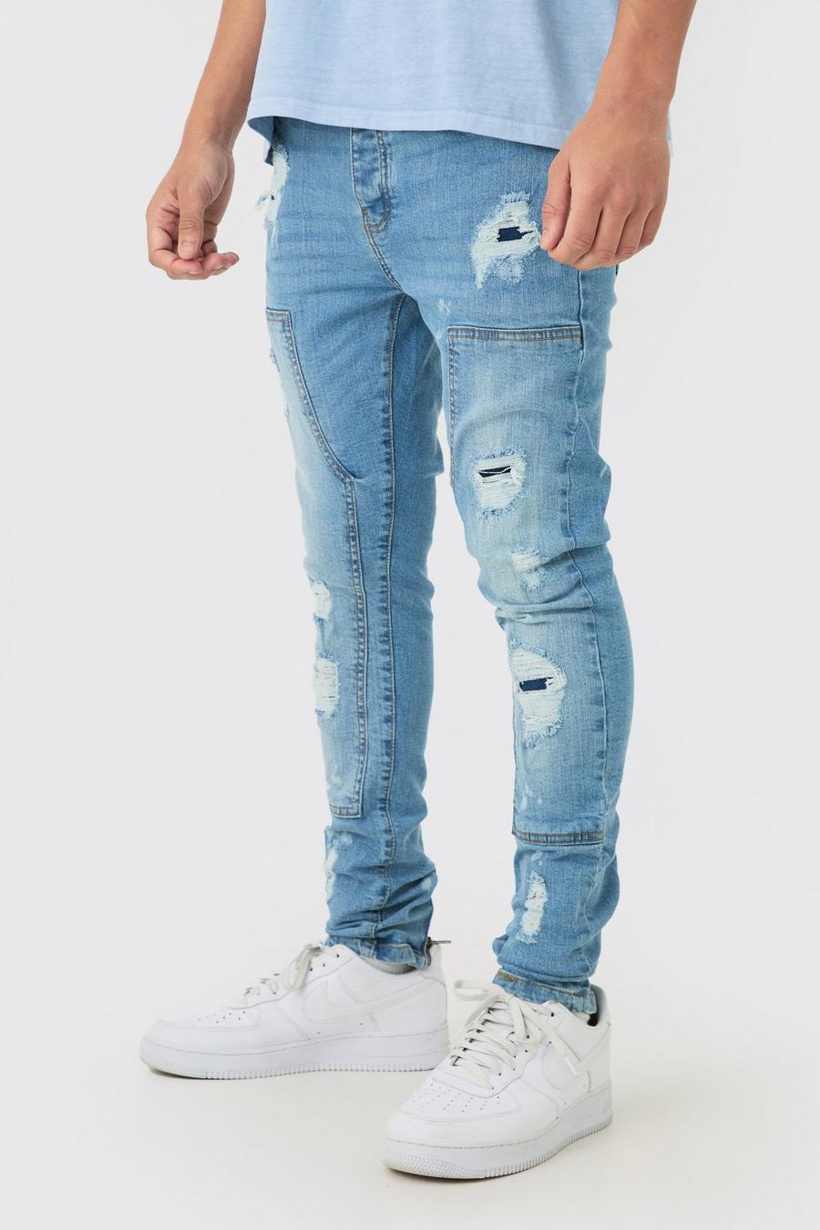 Jeans azzurri Super Skinny Fit Stretch con strappi stile Carpenter, Light blue