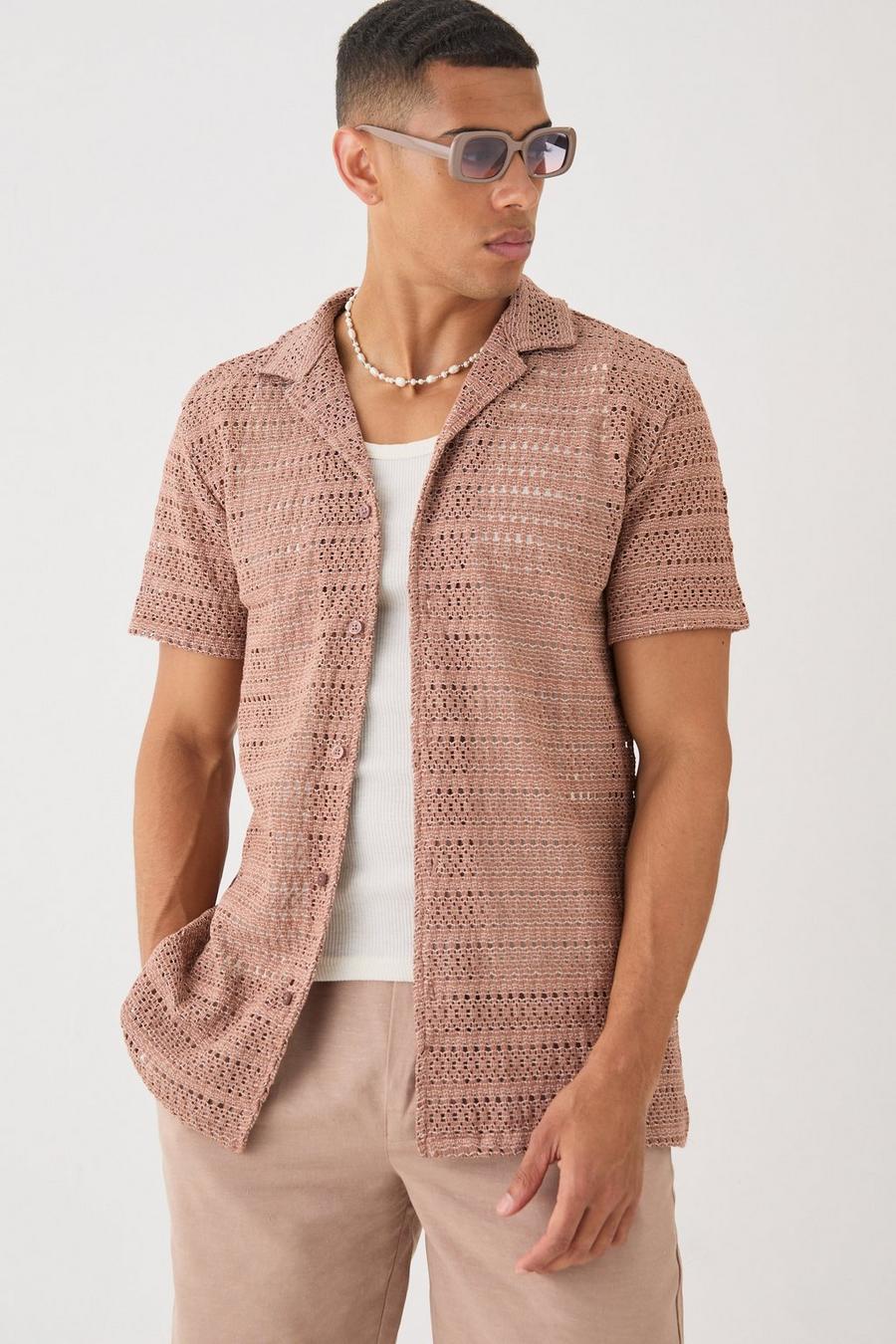 Camisa oversize efecto tejido, Taupe image number 1