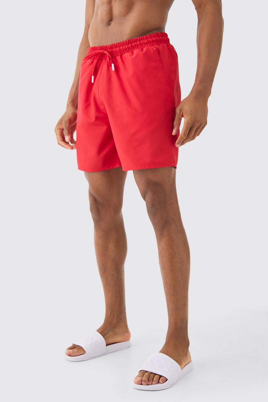 Red Mid Length Ripstop Swim Short image number 1