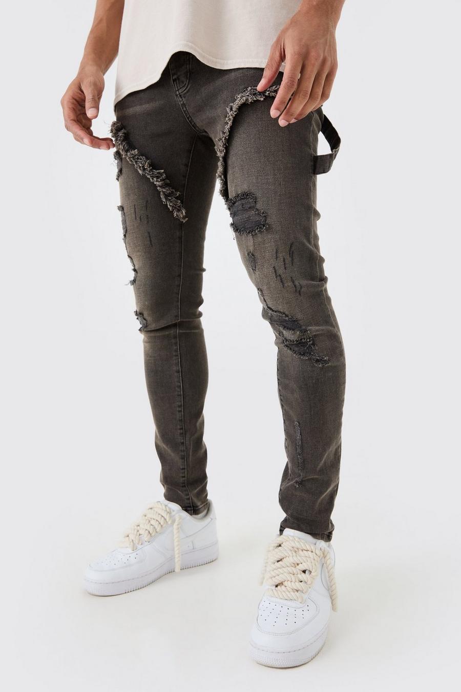 Skinny Stretch Ripped Carpenter Jeans In Brown image number 1