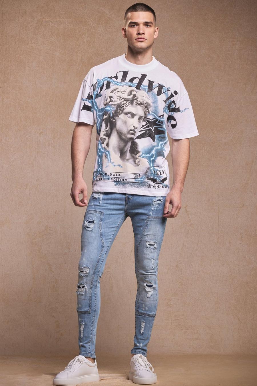 Light blue Lichtblauwe Stretch Stacked Gescheurde Utility Jeans Met Zoom Rits image number 1