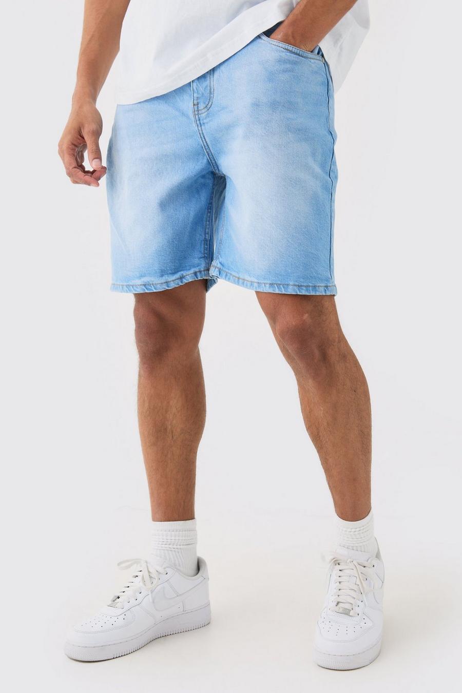 Relaxed Rigid Denim Shorts In Light Blue