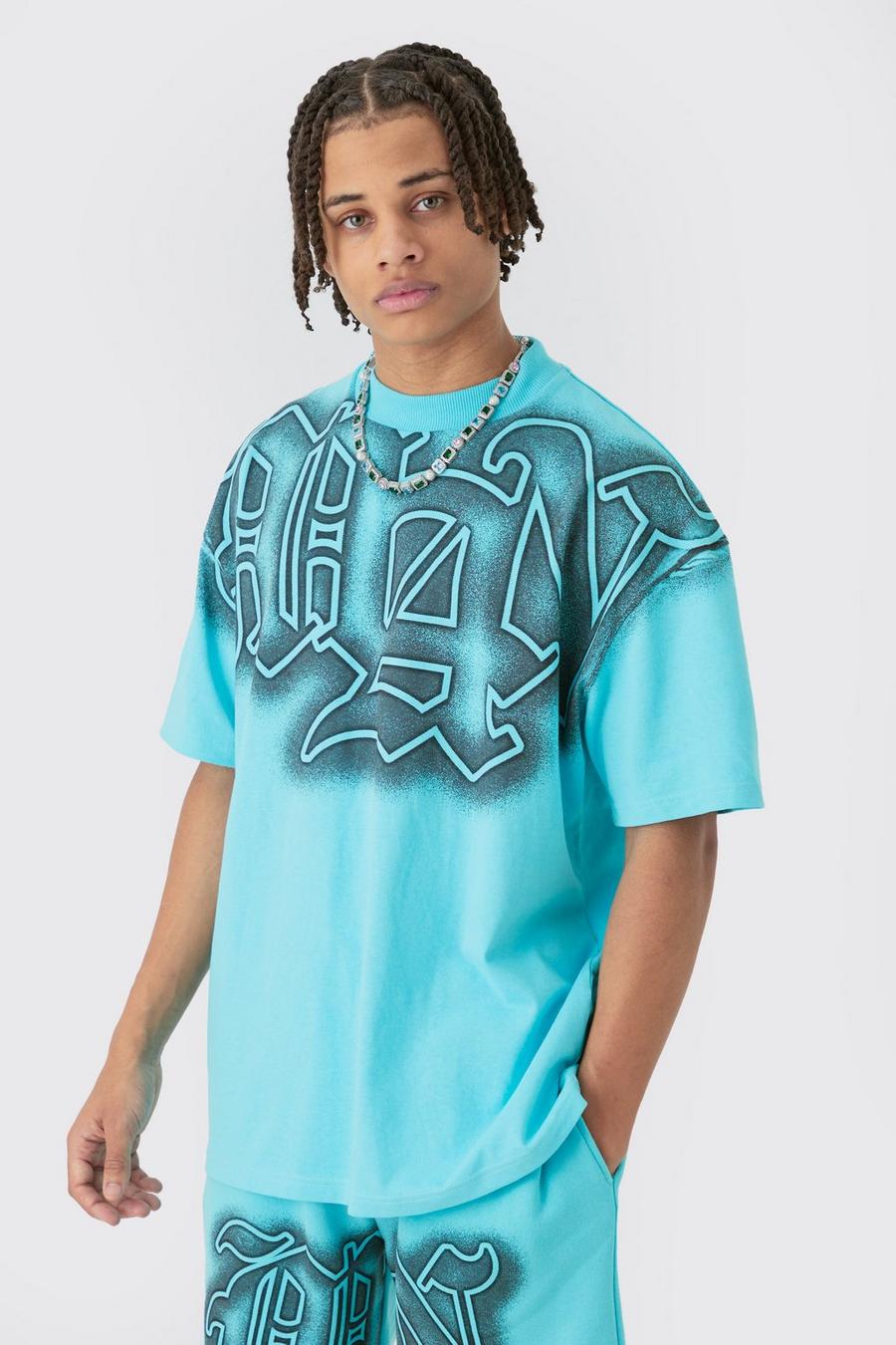 Aqua MAN Oversize t-shirt med hög halsmudd och graffititryck