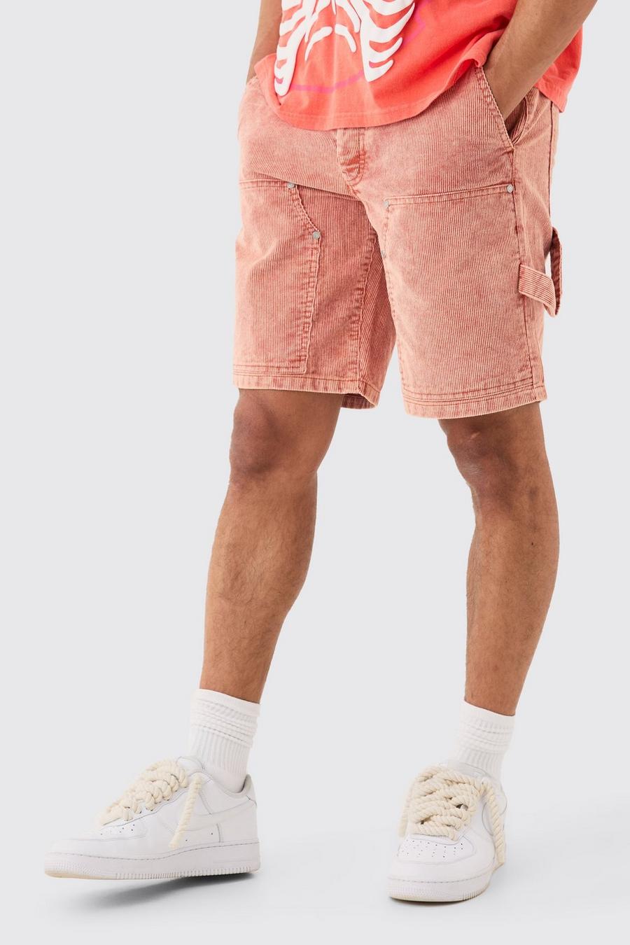 Stentvättade shorts i manchester med ledig passform i burnt orange