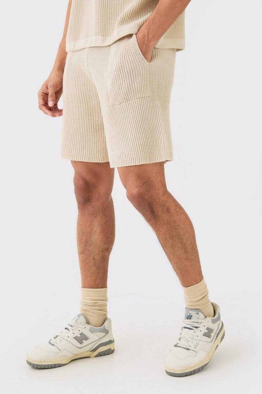 Stone Relaxed Mid Length Ribbed Knit Short image number 1