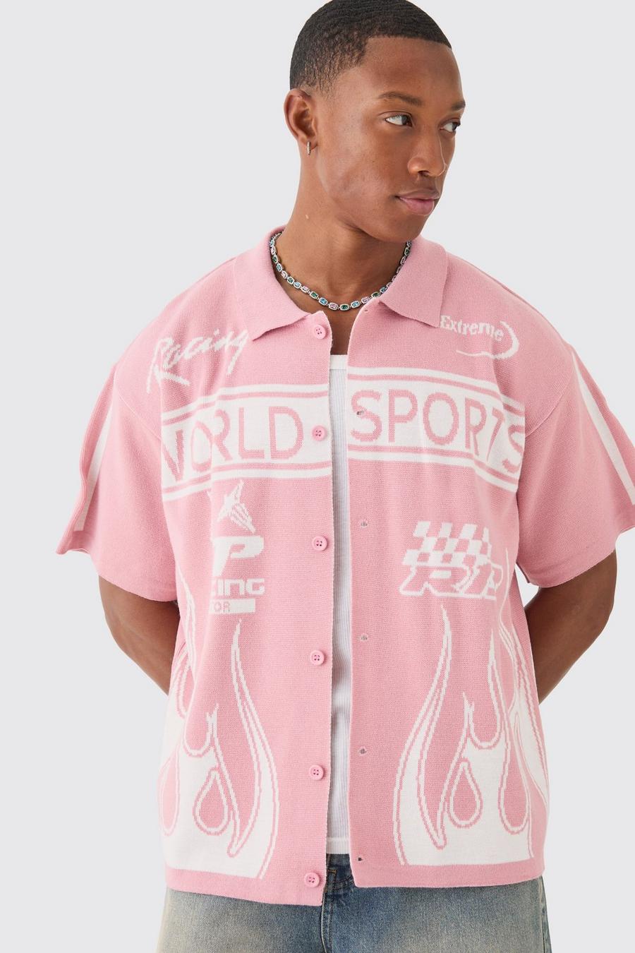 Pink Stickad skjorta med boxig passform