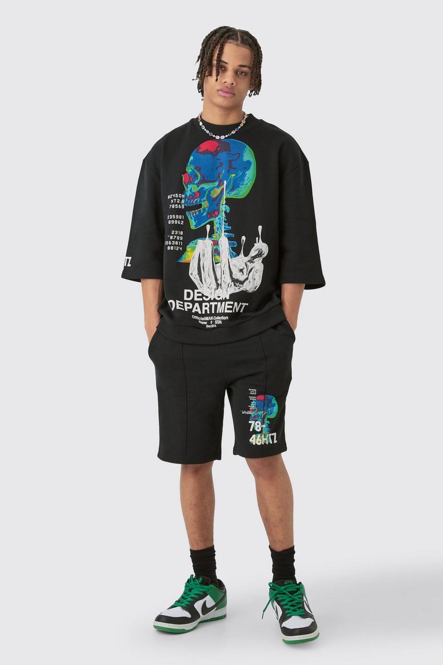 Black Oversize sweatshirt och shorts med grafiskt tryck