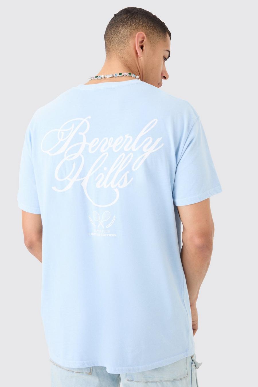 T-shirt oversize délavé à imprimé Beverly Hills, Light blue image number 1