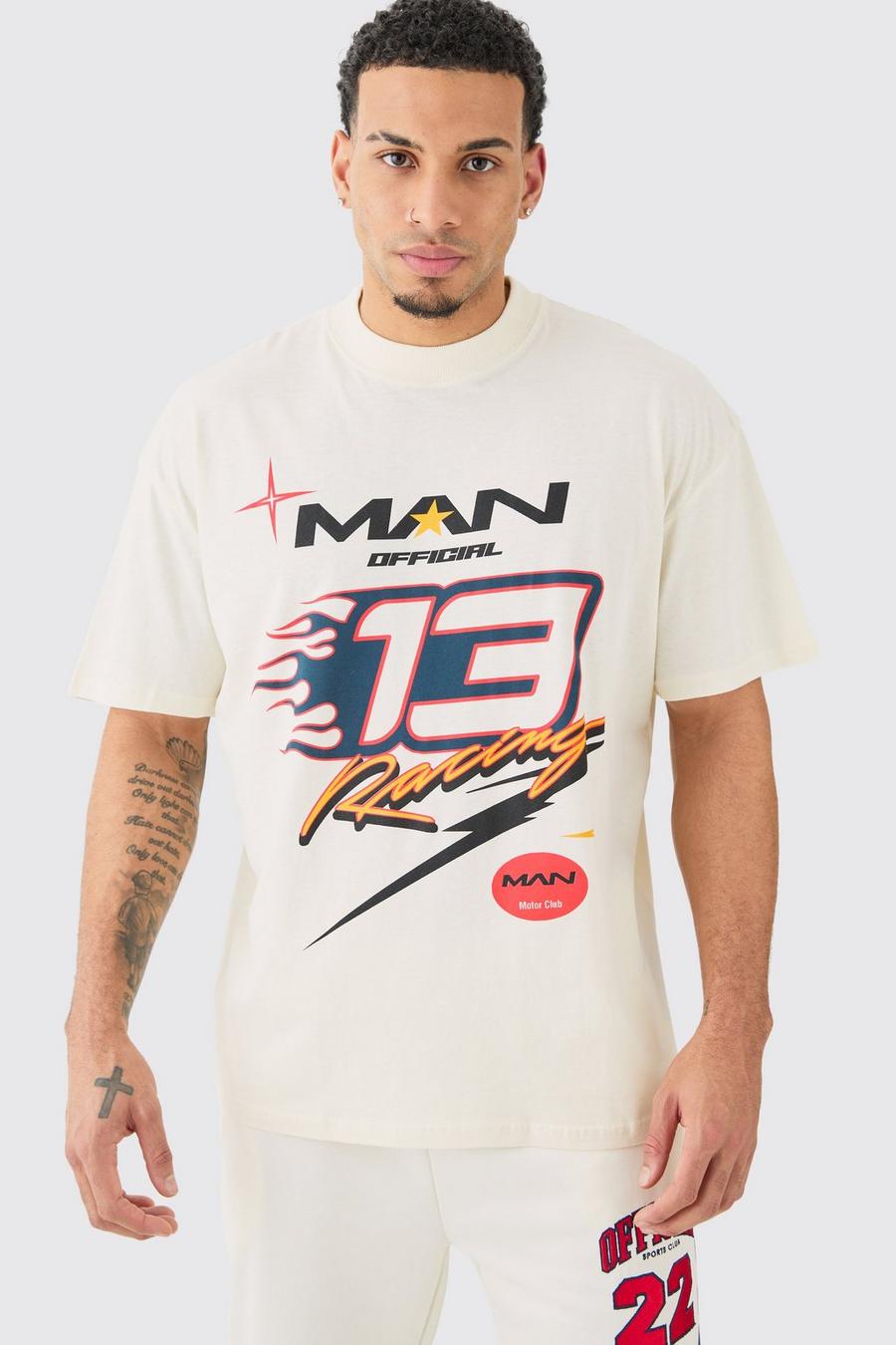Oversize T-Shirt mit Man-Print, Ecru image number 1