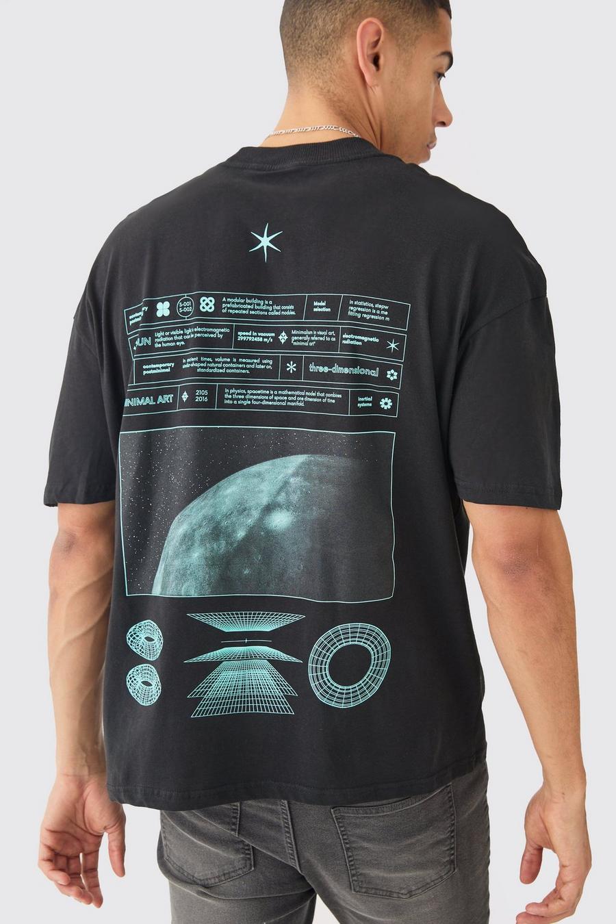 T-shirt oversize con grafica spaziale, Black