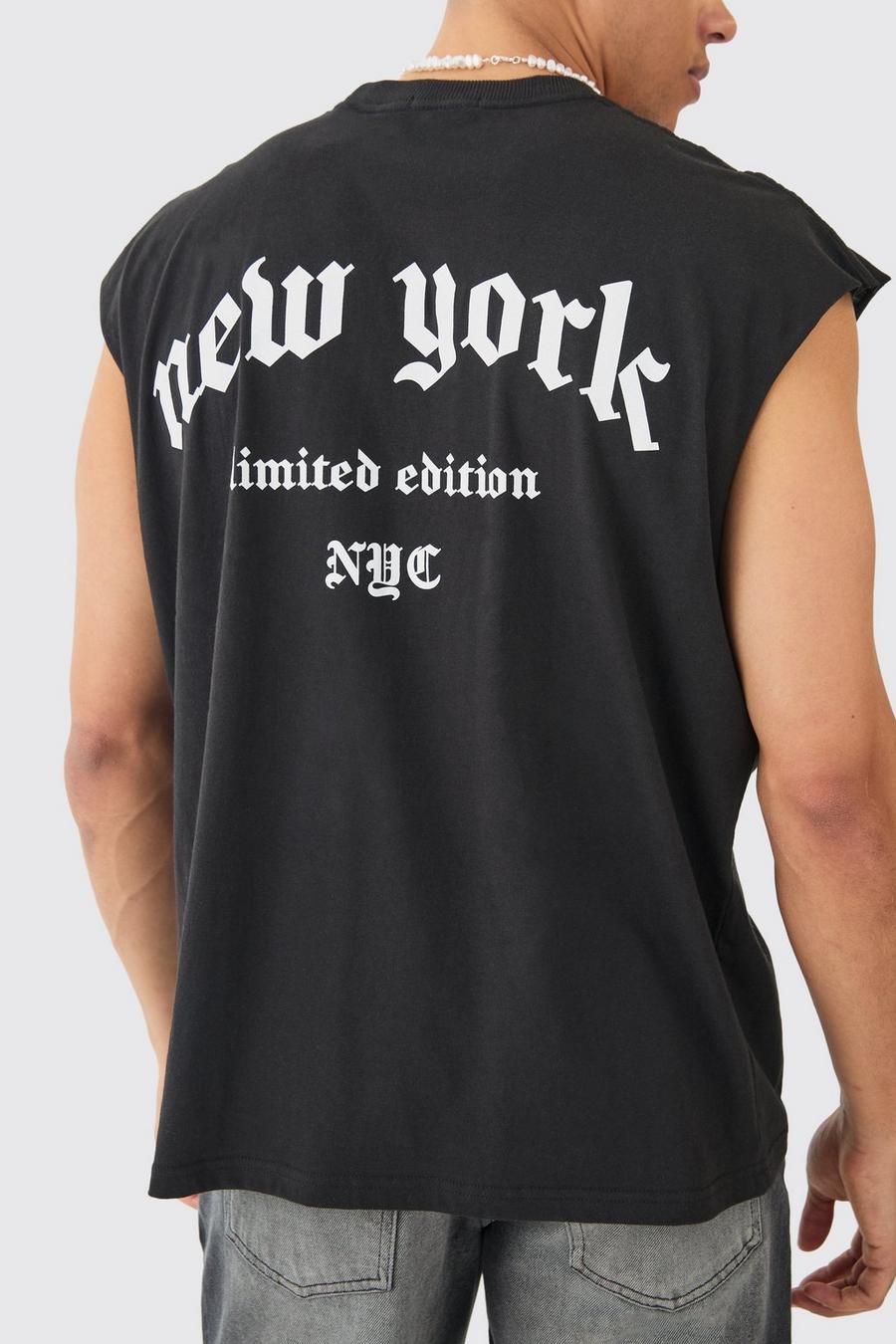 Top sin mangas oversize con texto New York, Black image number 1