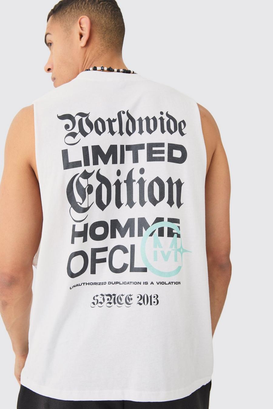 Top sin mangas oversize con texto Limited Edition, White image number 1