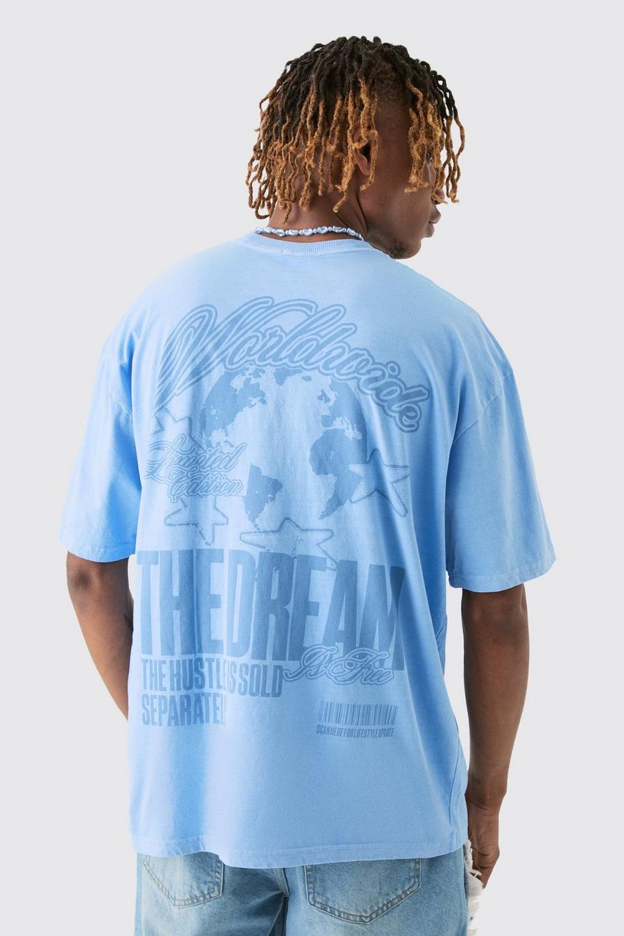 Tall Oversized Dream Worldwide Print T-shirt In Light Blue image number 1